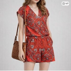 Banana Republic Paisley Coral/Red Romper size 4